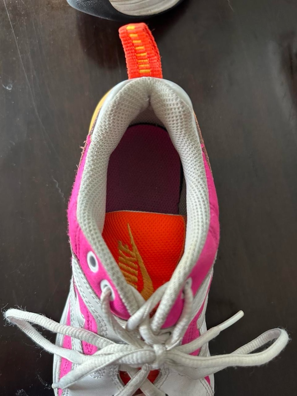 Nike Women’s M2K Tekno White Sneakers with Pink Panels and Orange Accents - Picture 4 of 6